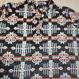 Free People Black Multicolor Geometric Print Button-Up Blouse
